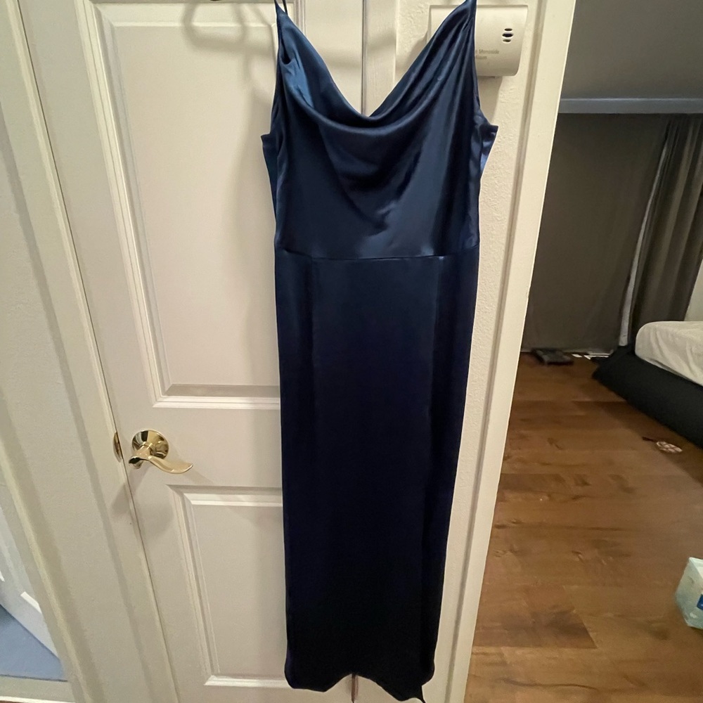 Amazon Cowl Neck slip satin dress, navy color